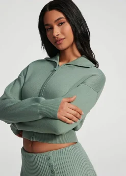 Cropped-Strickjacke mit Reißverschluss