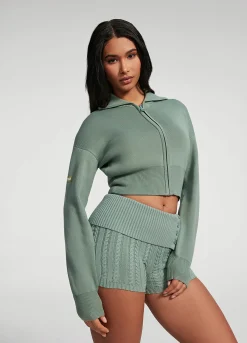 Cropped-Strickjacke mit Reißverschluss