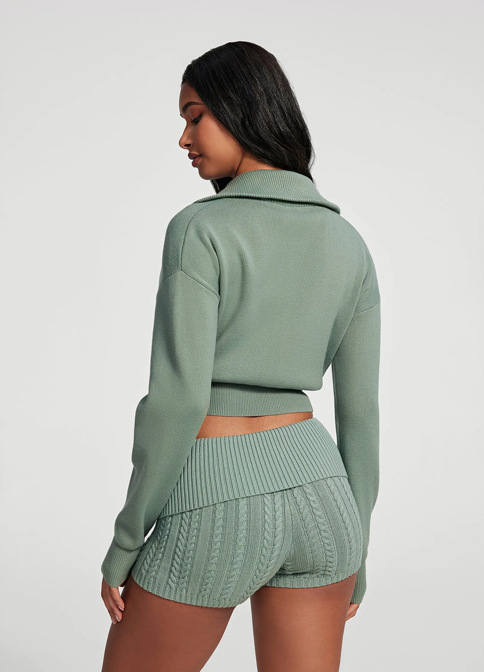 Cropped-Strickjacke mit Reißverschluss
