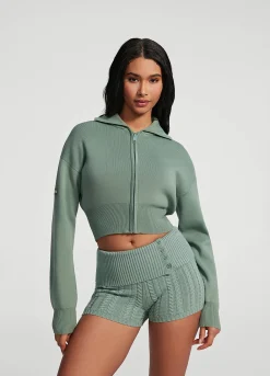 Cropped-Strickjacke mit Reißverschluss