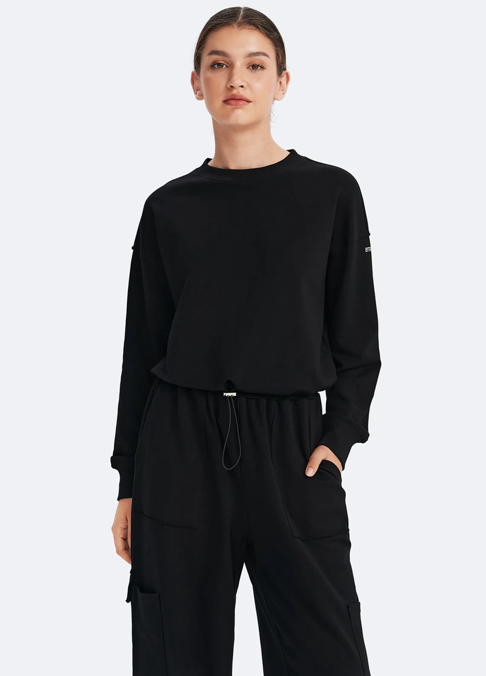 Cropped Sweatshirt mit Kordelzug