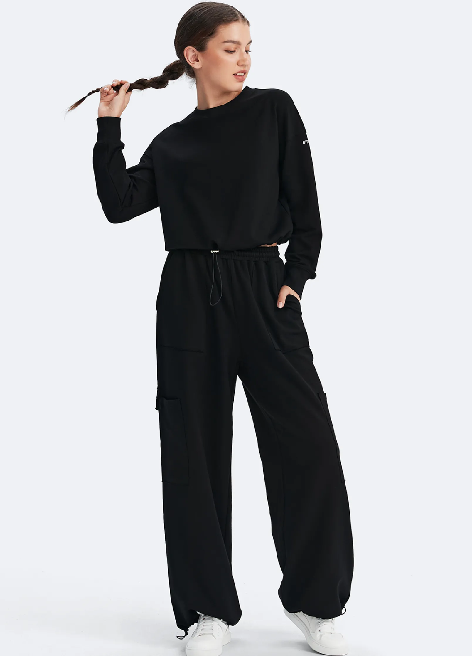 Cropped Sweatshirt mit Kordelzug