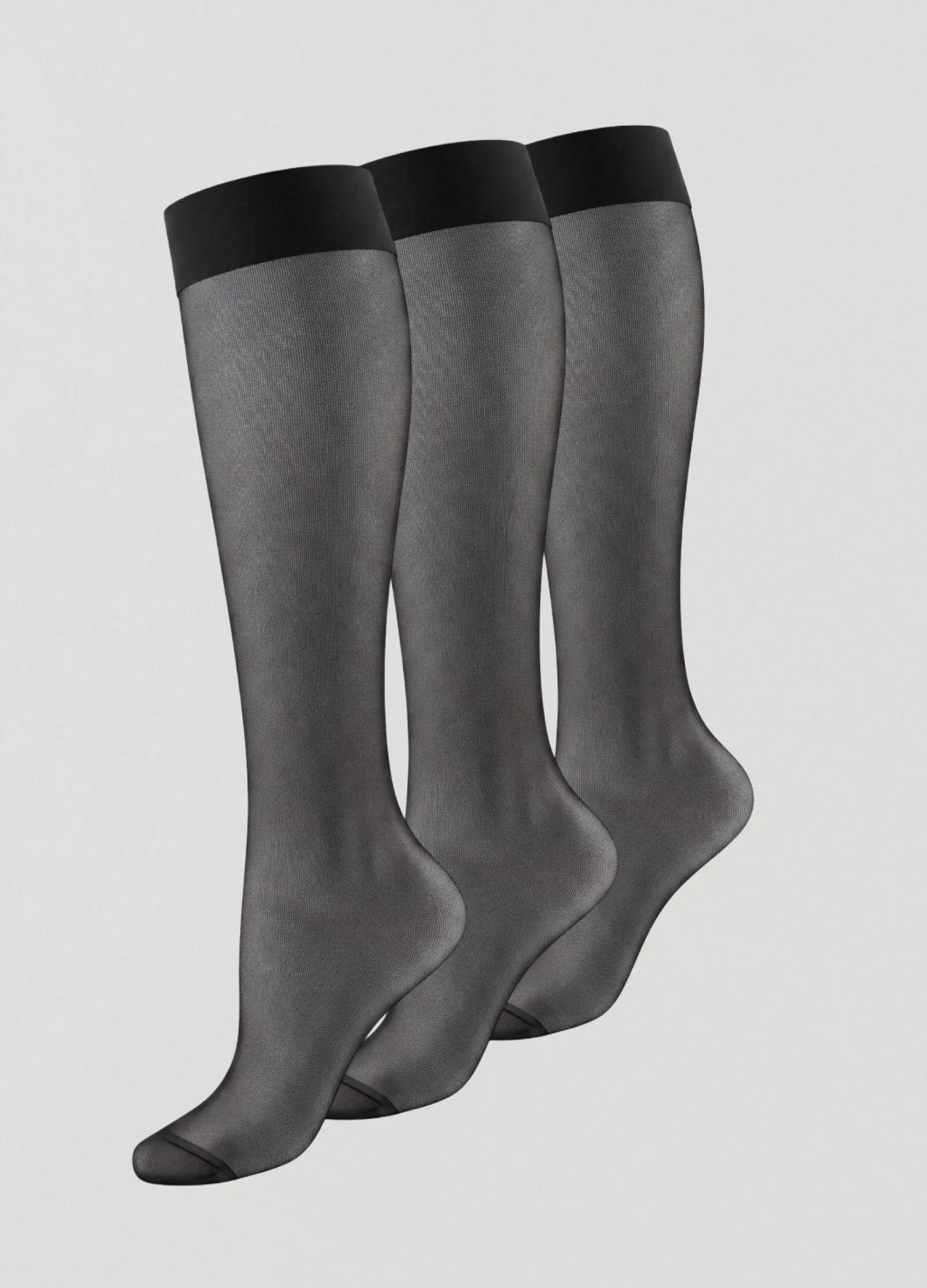 Feine transparente Kniestrümpfe, 3er-Pack