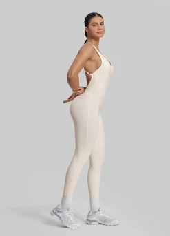 Form-Fitting Full Length Crossback Built-in Bra Sweat-Wicking Bodysuit
