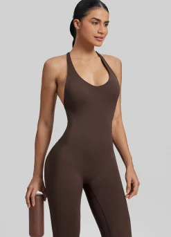 Form-Fitting Full Length Crossback Built-in Bra Sweat-Wicking Bodysuit