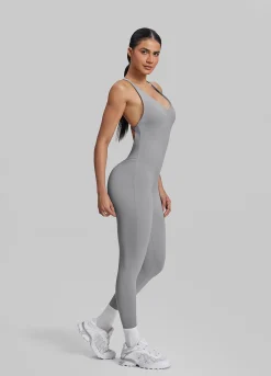 Form-Fitting Full Length Crossback Built-in Bra Sweat-Wicking Bodysuit