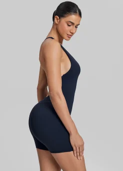 Form-Fitting Shorts Crossback Built-in Bra Sweat-Wicking Bodysuit