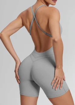 Form-Fitting Shorts Crossback Built-in Bra Sweat-Wicking Bodysuit