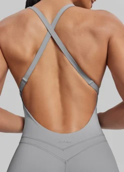 Form-Fitting Shorts Crossback Built-in Bra Sweat-Wicking Bodysuit