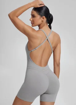 Form-Fitting Shorts Crossback Built-in Bra Sweat-Wicking Bodysuit