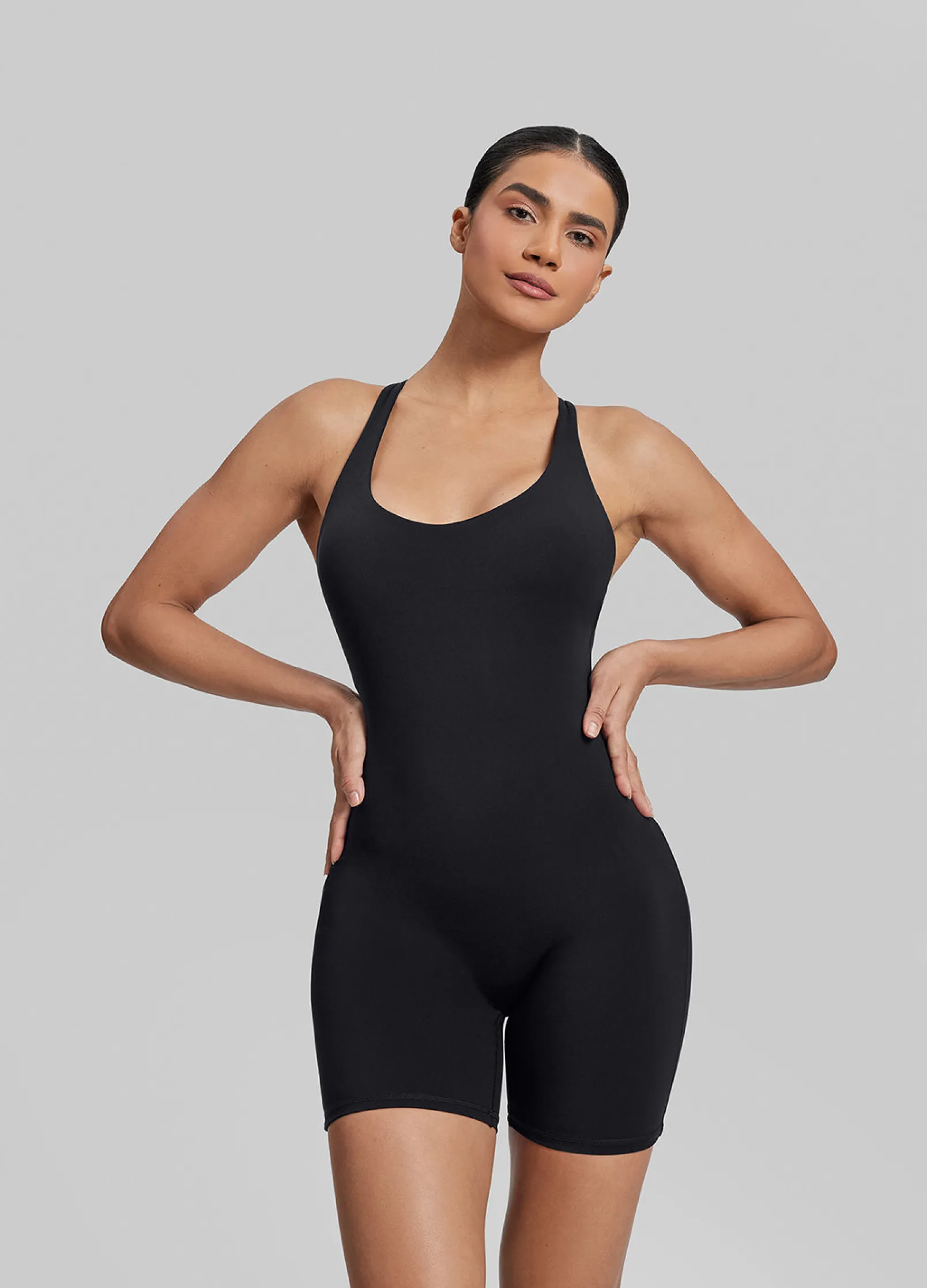 Form-Fitting Shorts Crossback Built-in Bra Sweat-Wicking Bodysuit