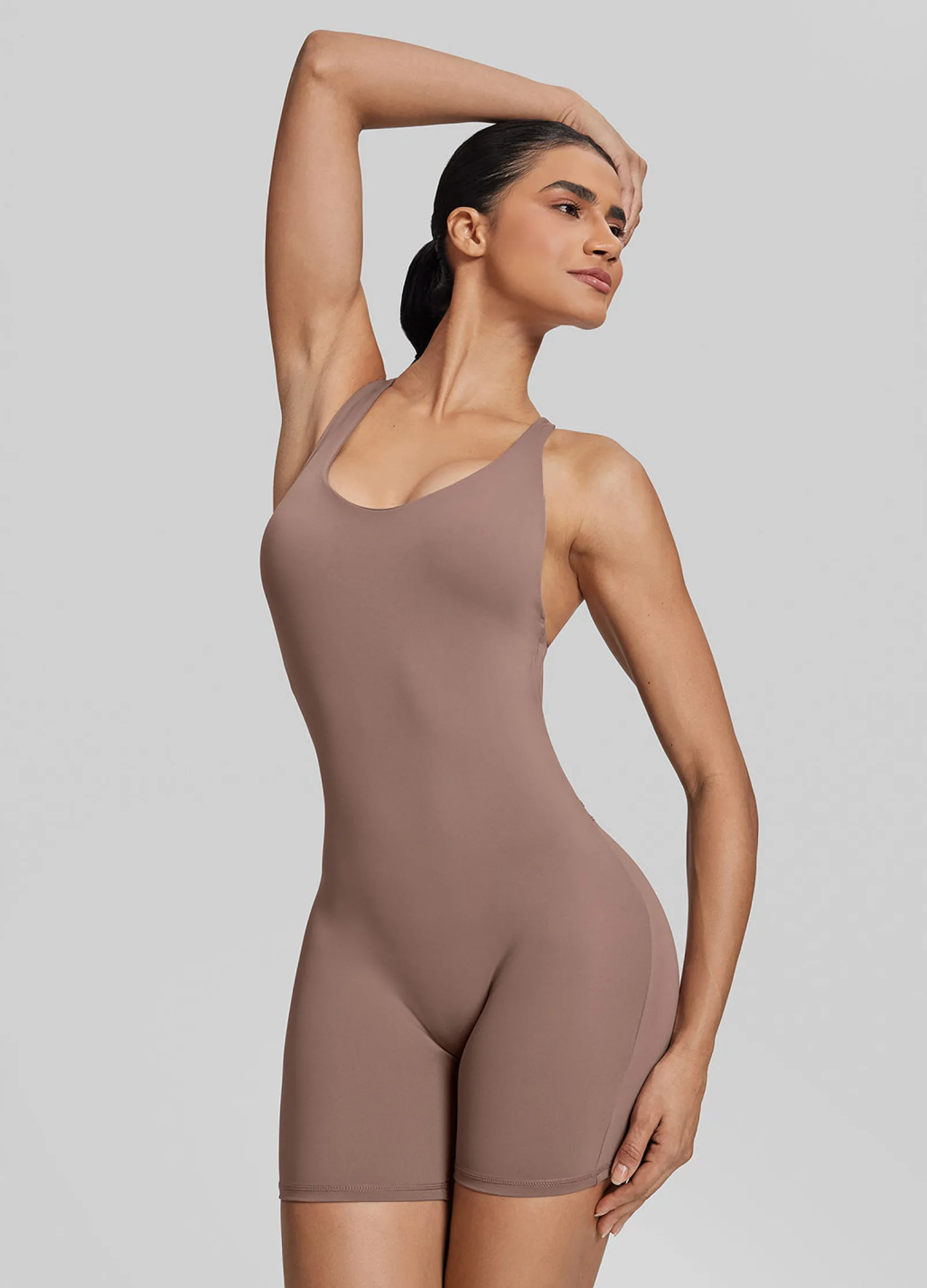 Form-Fitting Shorts Crossback Built-in Bra Sweat-Wicking Bodysuit