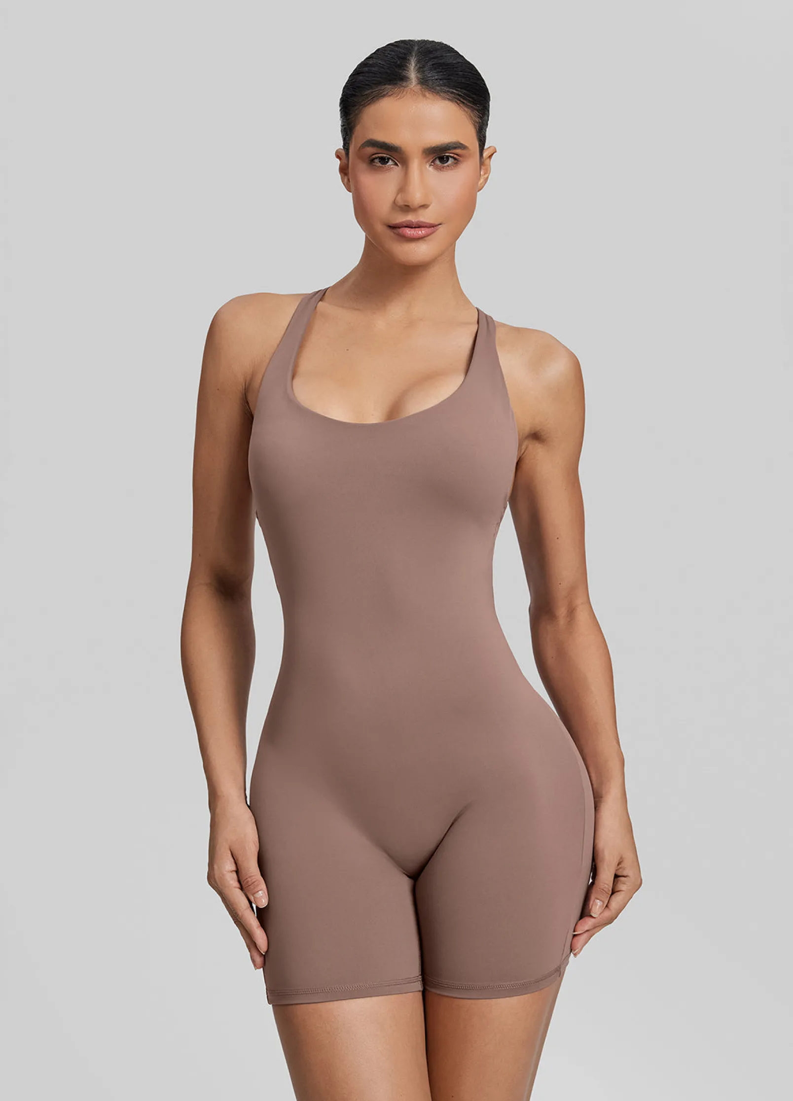 Form-Fitting Shorts Crossback Built-in Bra Sweat-Wicking Bodysuit