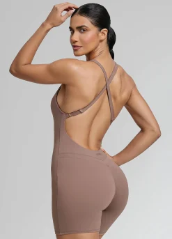 Form-Fitting Shorts Crossback Built-in Bra Sweat-Wicking Bodysuit