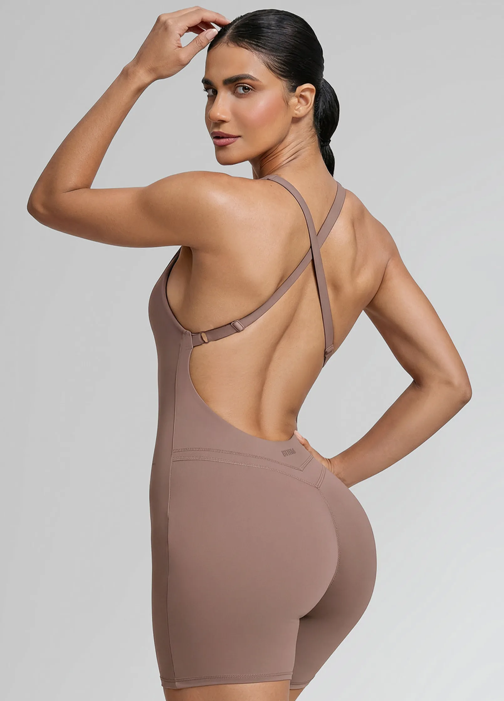 Form-Fitting Shorts Crossback Built-in Bra Sweat-Wicking Bodysuit