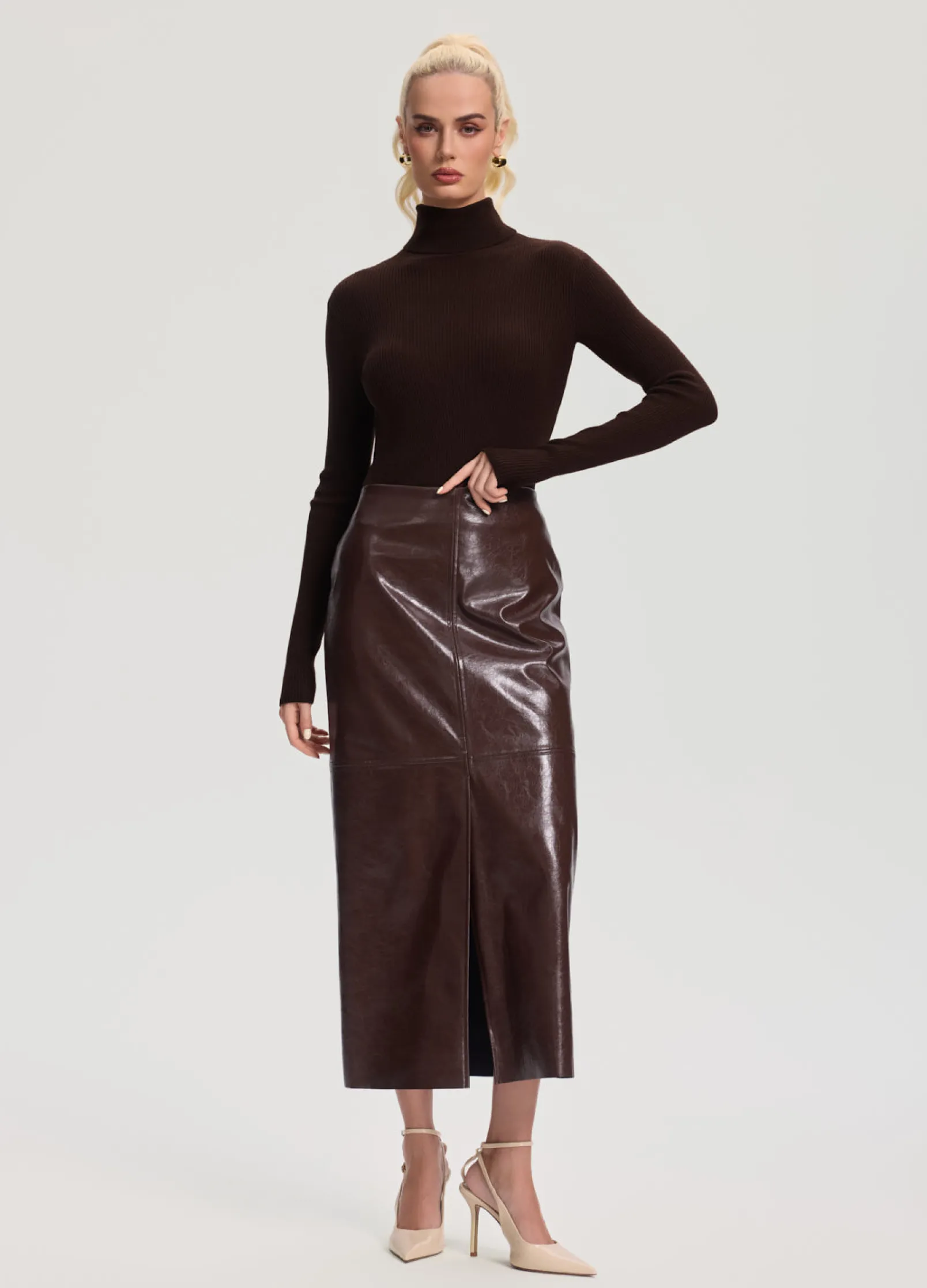 Gerippter Rollkragenpullover aus Wollmischung