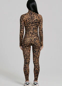 Golden Leopard Closed-Back Catsuit