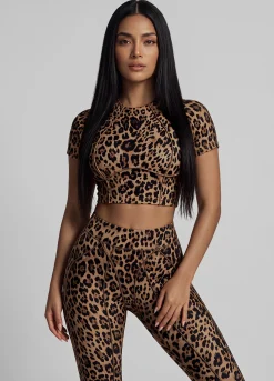 Golden Leopard Contour Stitch Crop Top