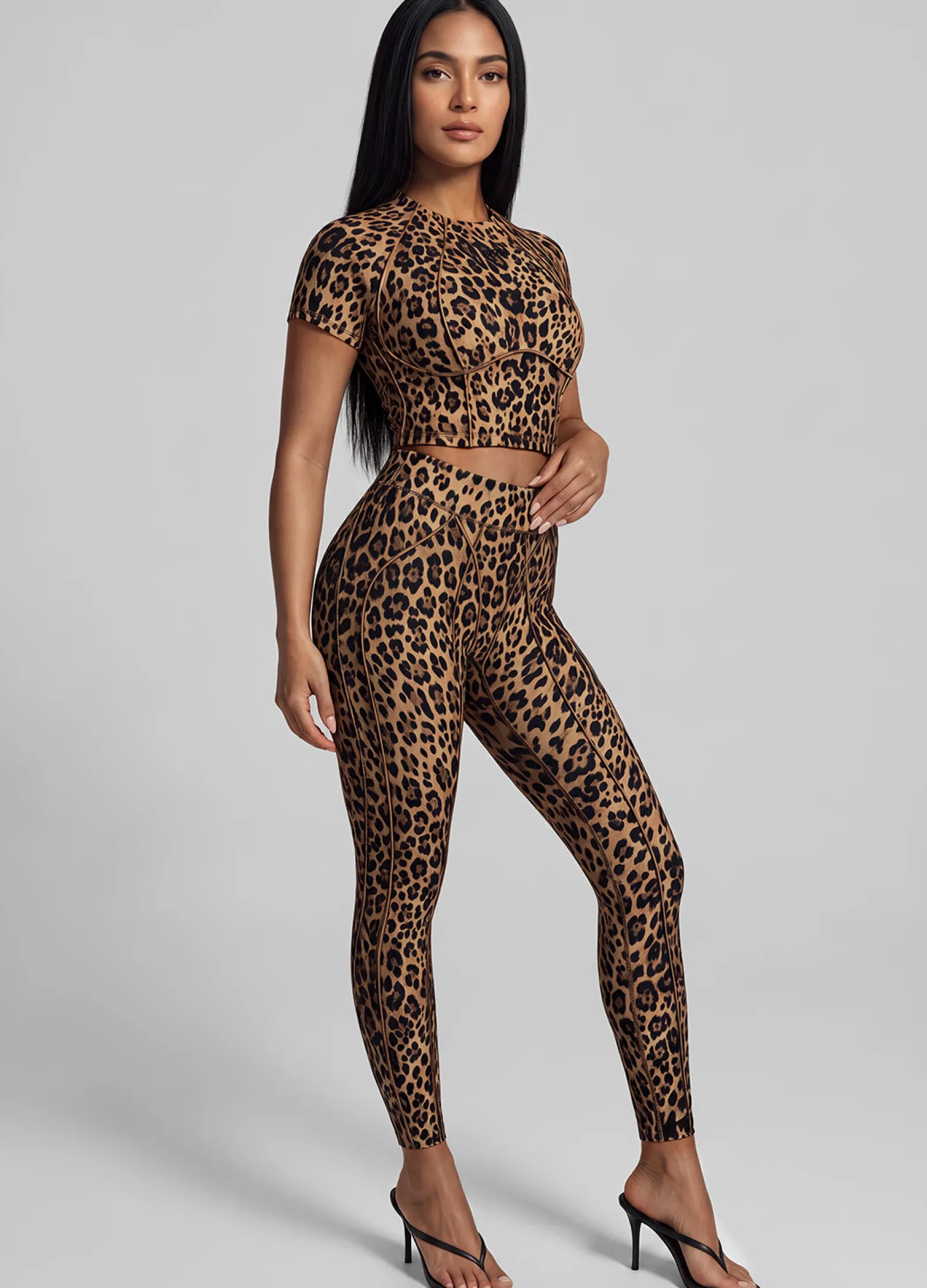 Golden Leopard Contour Stitch Crop Top