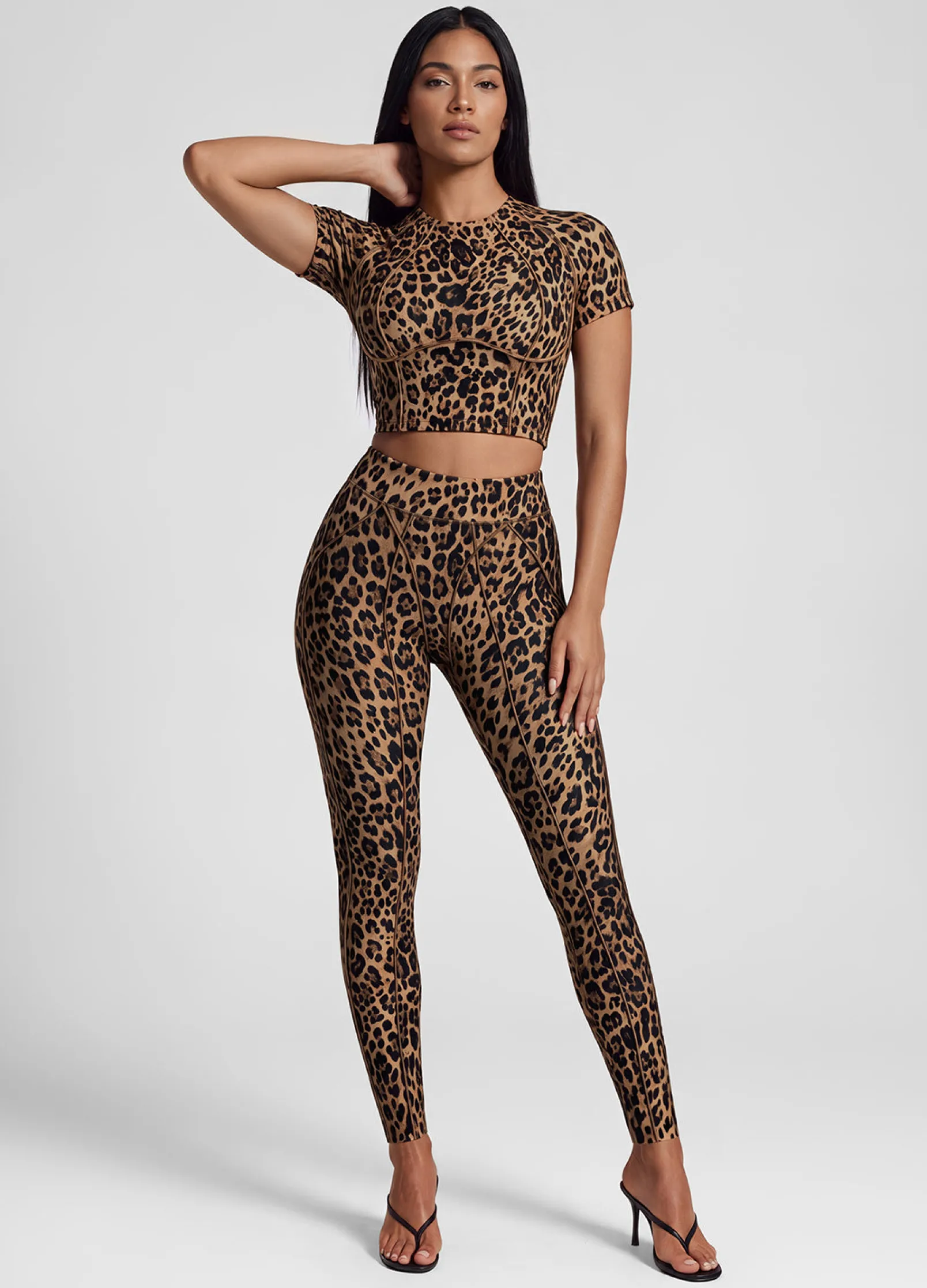 Golden Leopard Contour Stitch Leggings