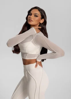 Konturiertes, transparentes Langarm-Crop-Top
