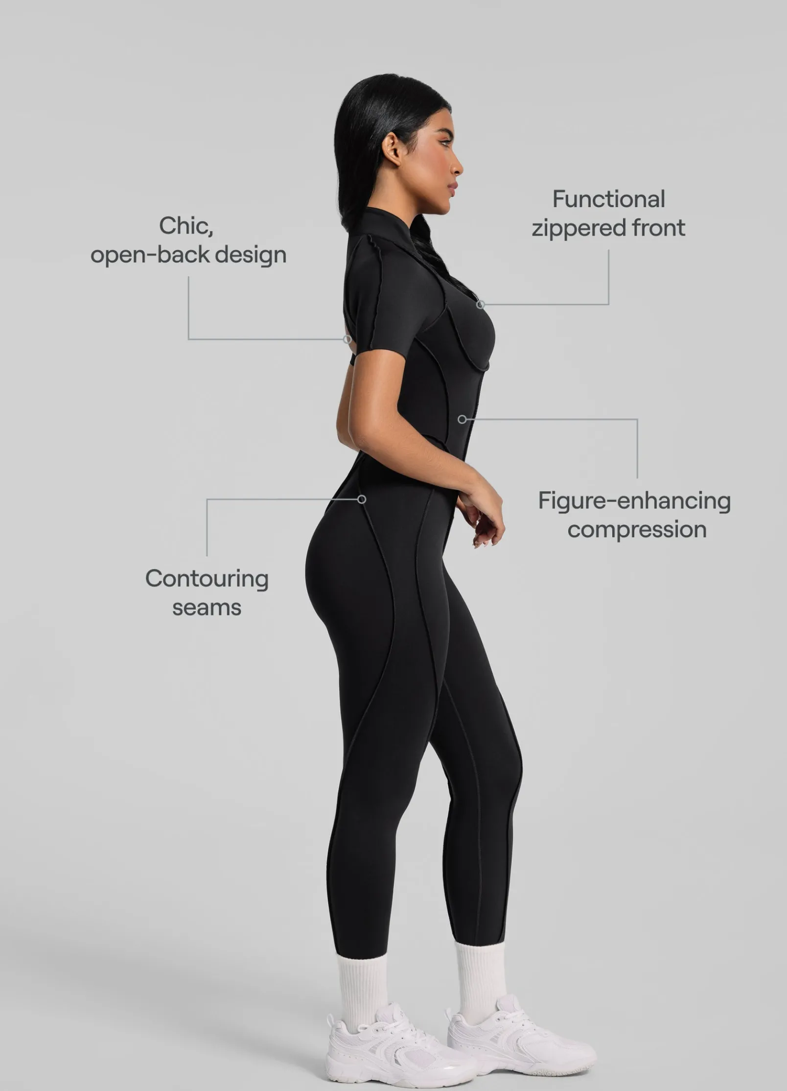 Kurzärmliger Catsuit in voller Länge