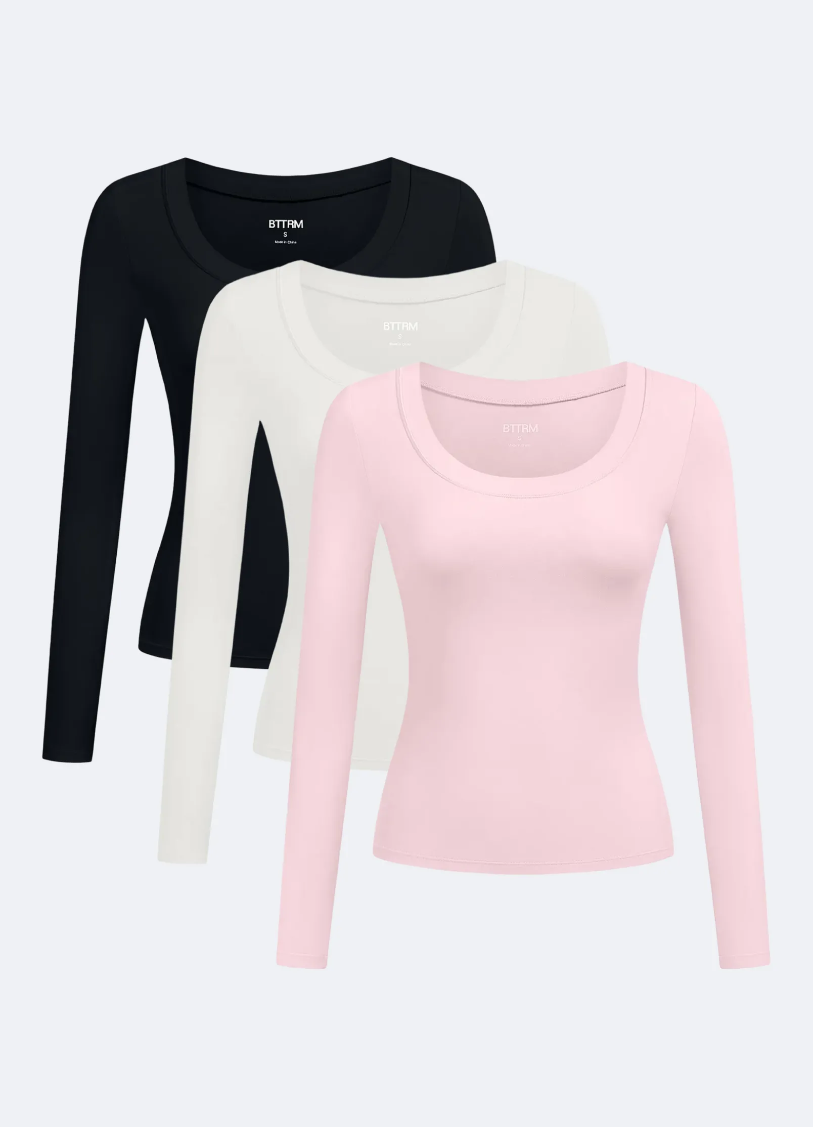 Langarmshirt mit tiefem Rundhalsausschnitt – 3er-Pack