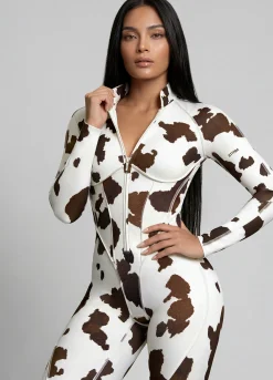 Mocha Cow Closed-Back Catsuit
