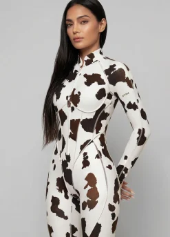 Mocha Cow Closed-Back Catsuit