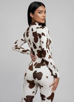 Mocha Cow Closed-Back Catsuit