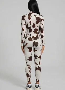 Mocha Cow Closed-Back Catsuit