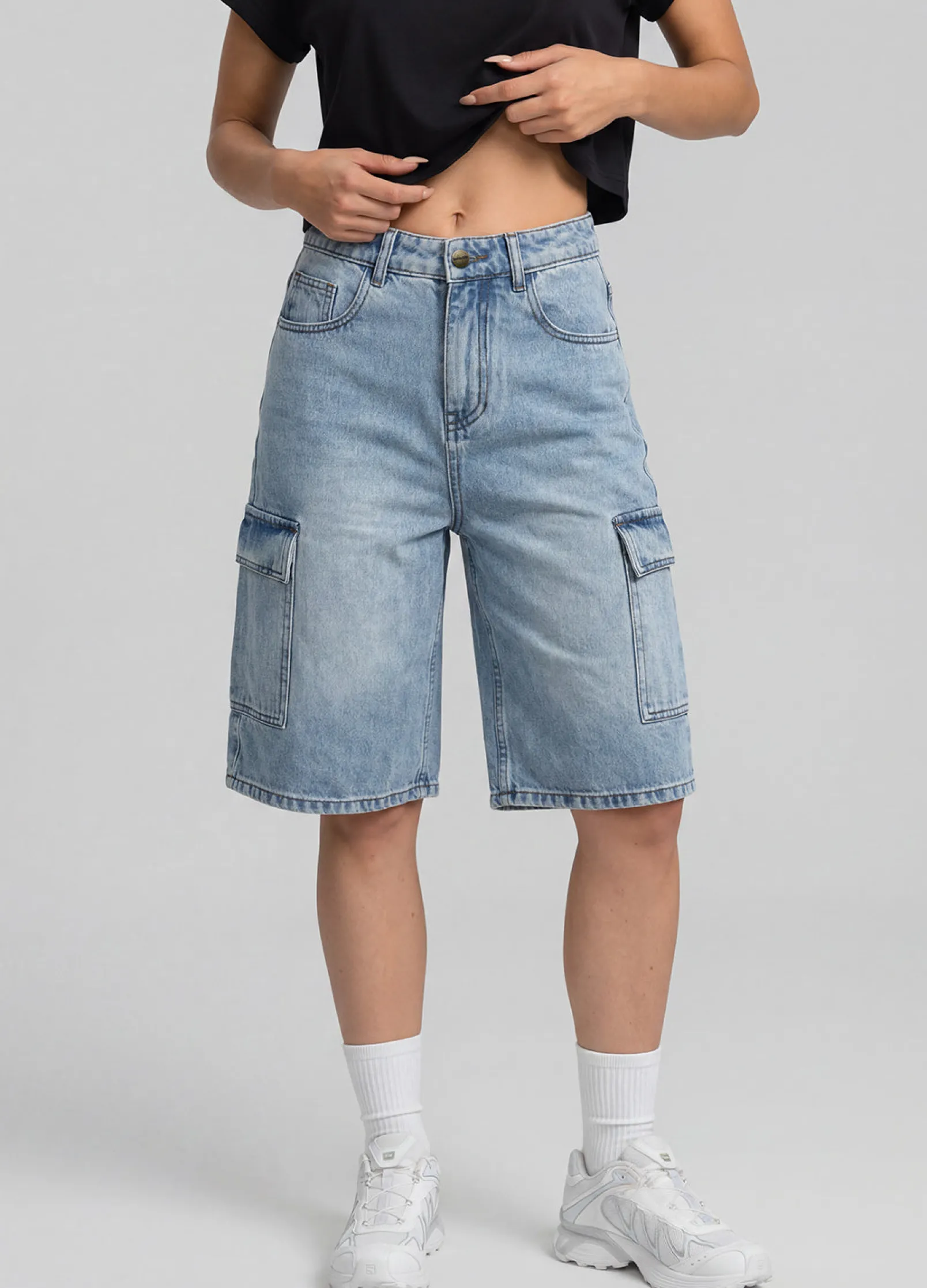 Relaxed Cargo Denim Shorts