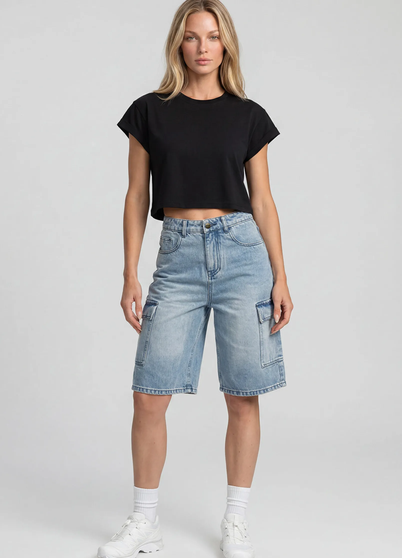 Relaxed Cargo Denim Shorts