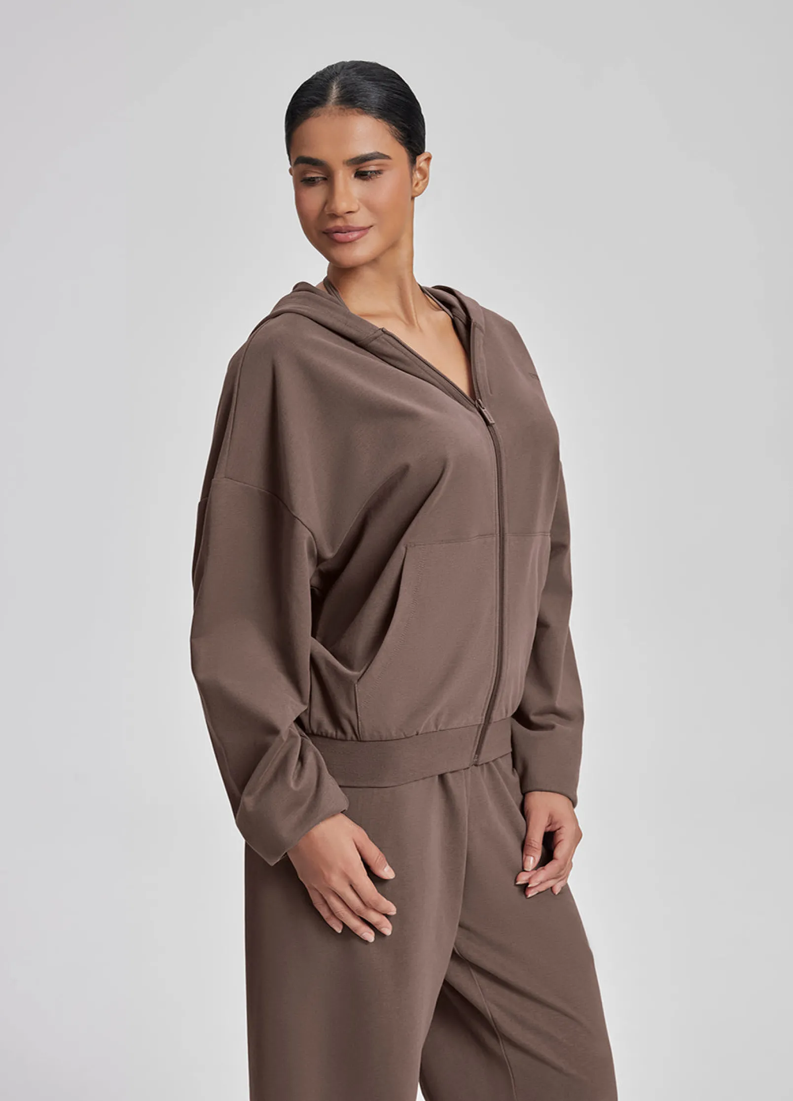 Relaxed Oversized Full Zipper Kangaroo Pockets Soft Hoodie