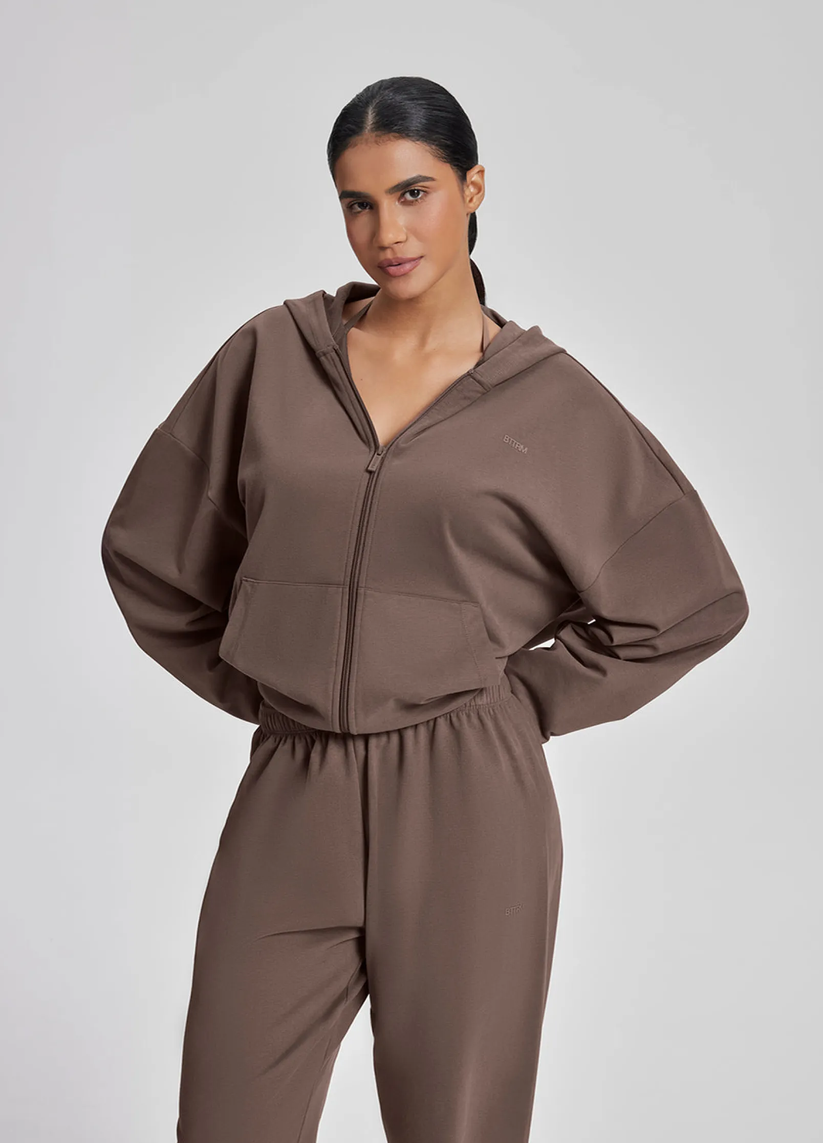 Relaxed Oversized Full Zipper Kangaroo Pockets Soft Hoodie