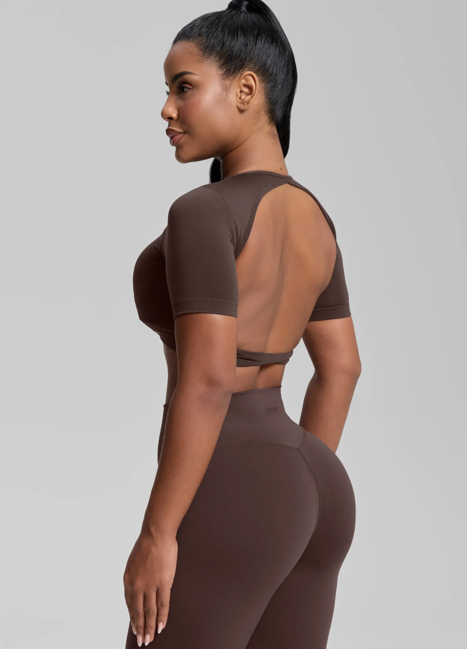 SculptMe Crew Neckline Backless Removable Bra Cups Seamless Crop Top