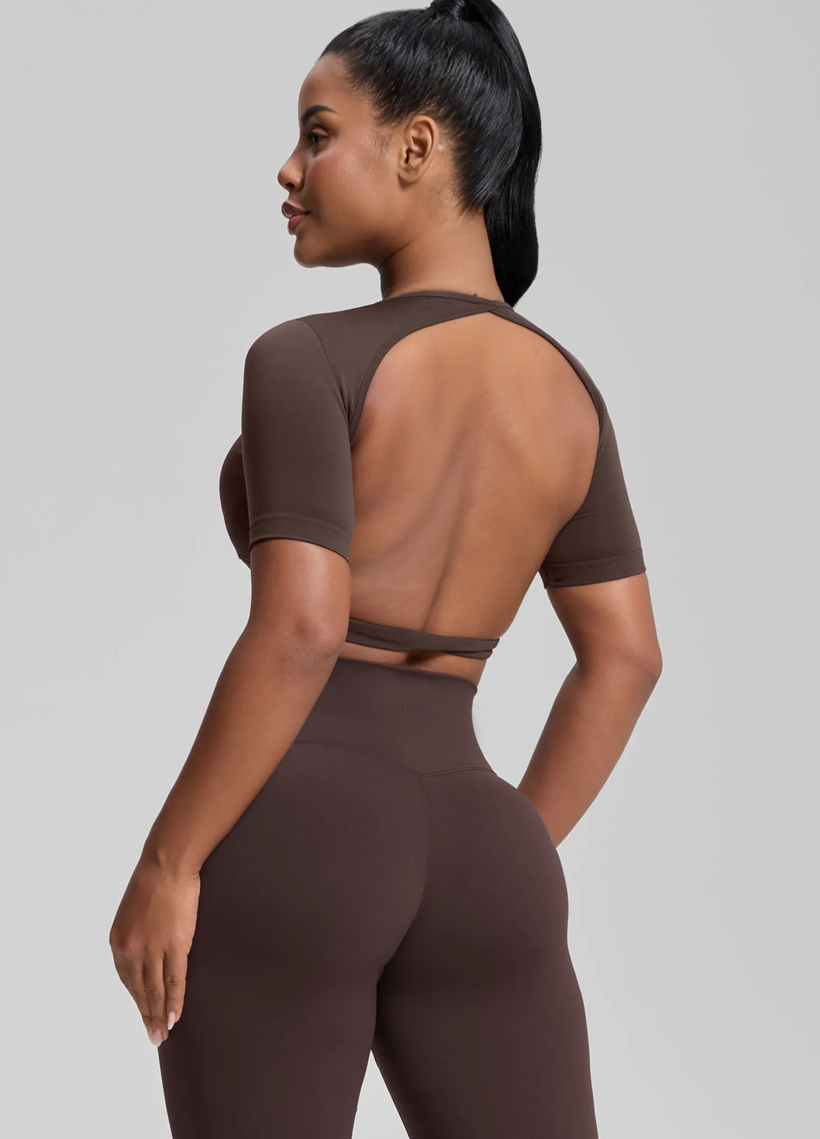 SculptMe Crew Neckline Backless Removable Bra Cups Seamless Crop Top