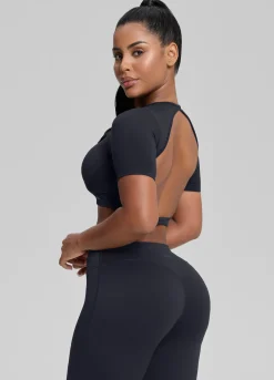 SculptMe Crew Neckline Backless Removable Bra Cups Seamless Crop Top
