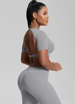 SculptMe Crew Neckline Backless Removable Bra Cups Seamless Crop Top