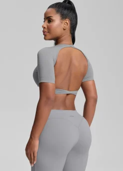 SculptMe Crew Neckline Backless Removable Bra Cups Seamless Crop Top