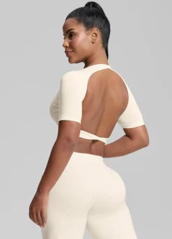 SculptMe Crew Neckline Backless Removable Bra Cups Seamless Crop Top