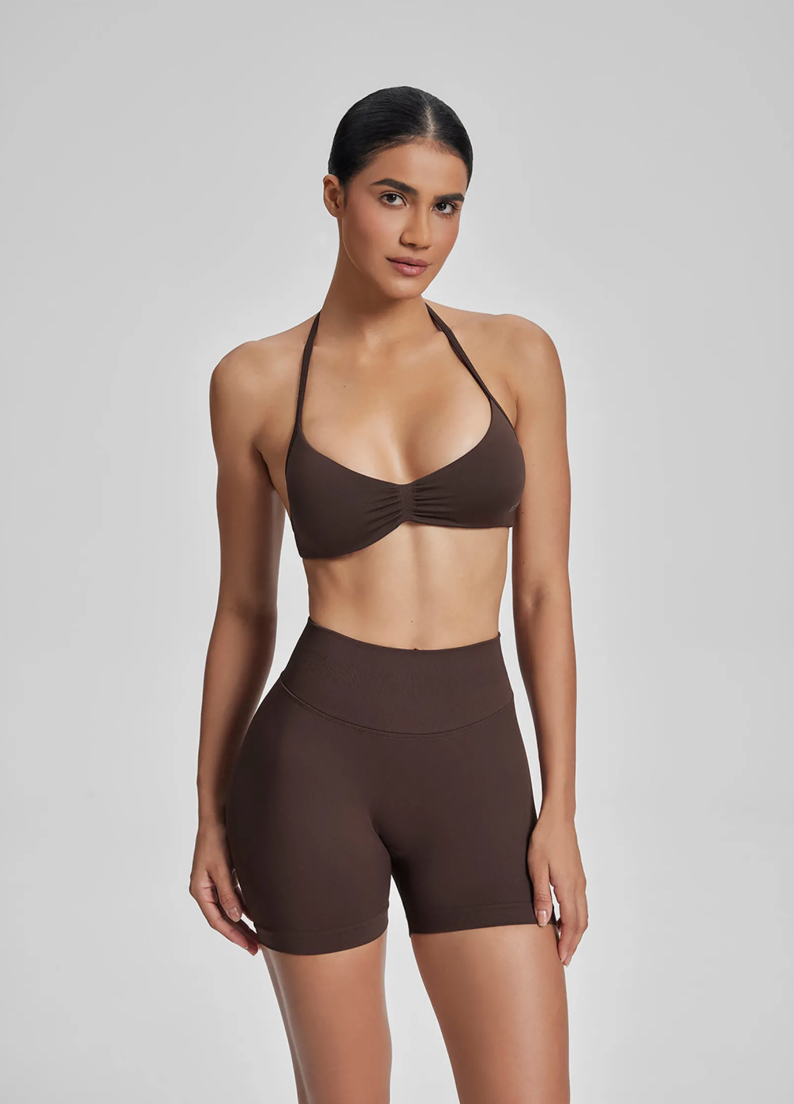 SculptMe Halterneck Backless Strappy Functional Twill Knit Bra