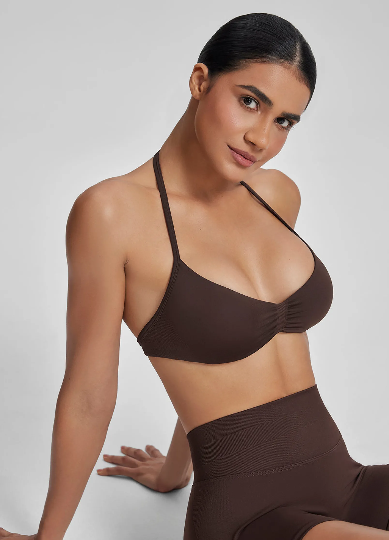 SculptMe Halterneck Backless Strappy Functional Twill Knit Bra