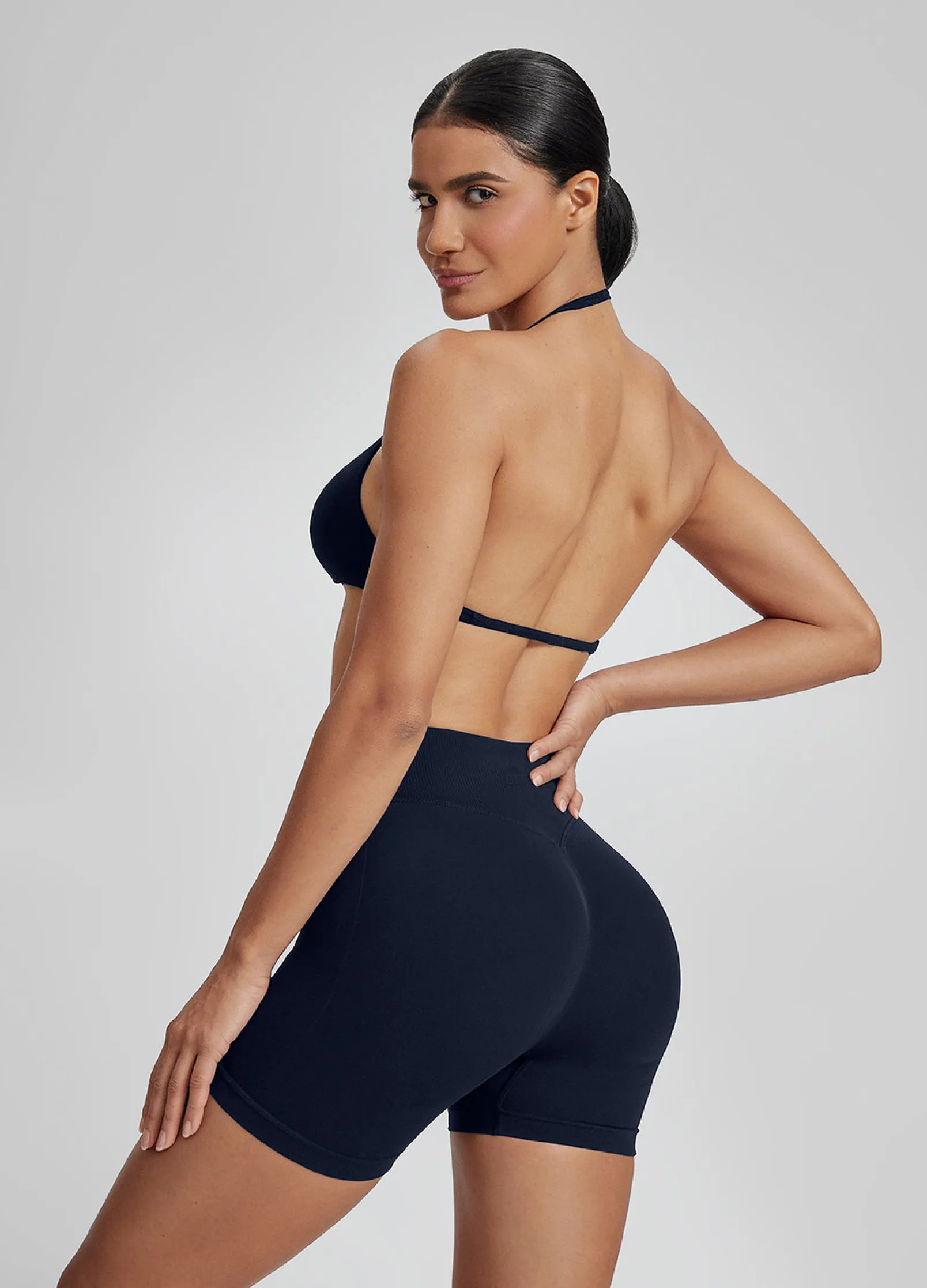 SculptMe Halterneck Backless Strappy Functional Twill Knit Bra