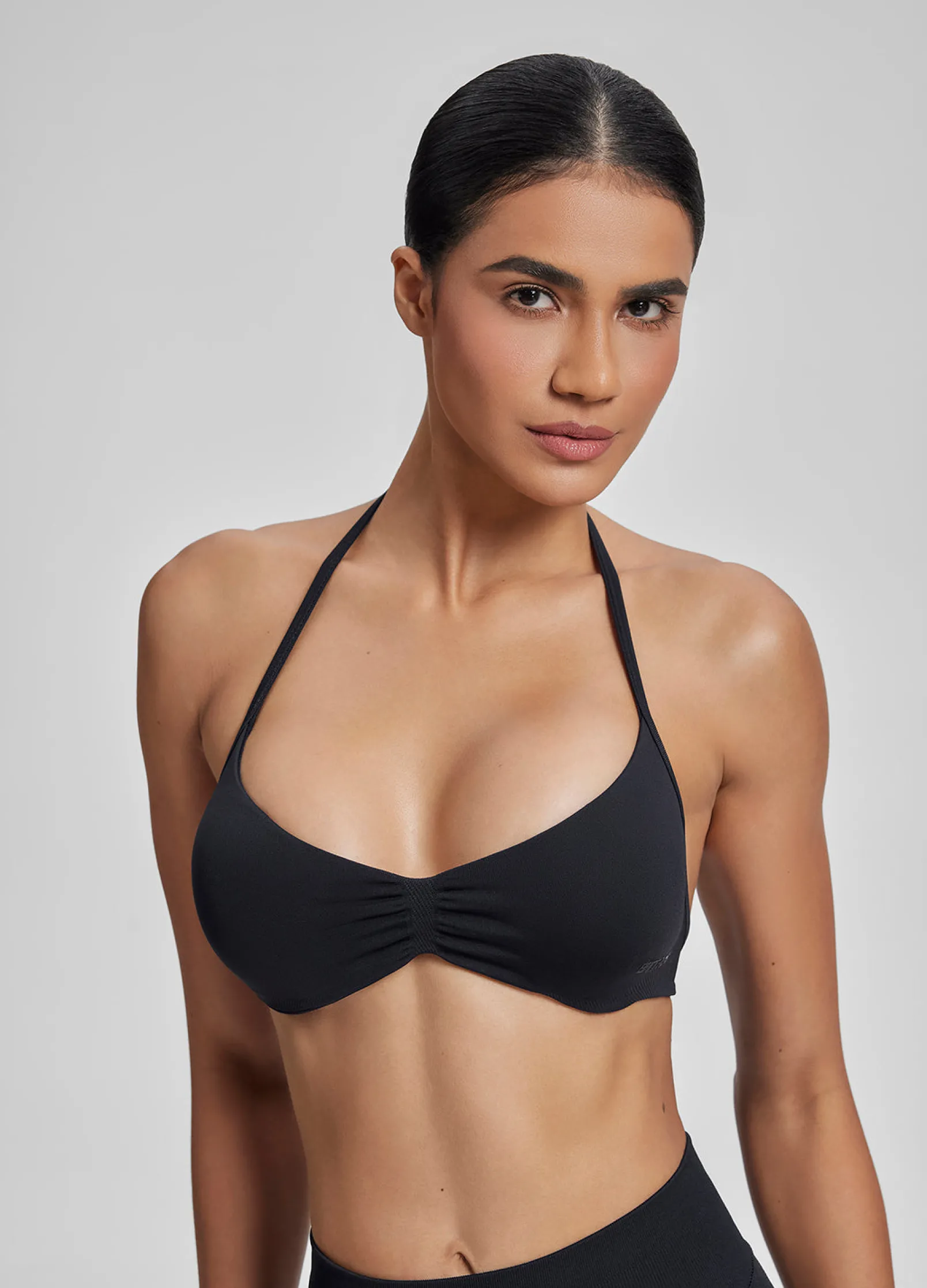SculptMe Halterneck Backless Strappy Functional Twill Knit Bra