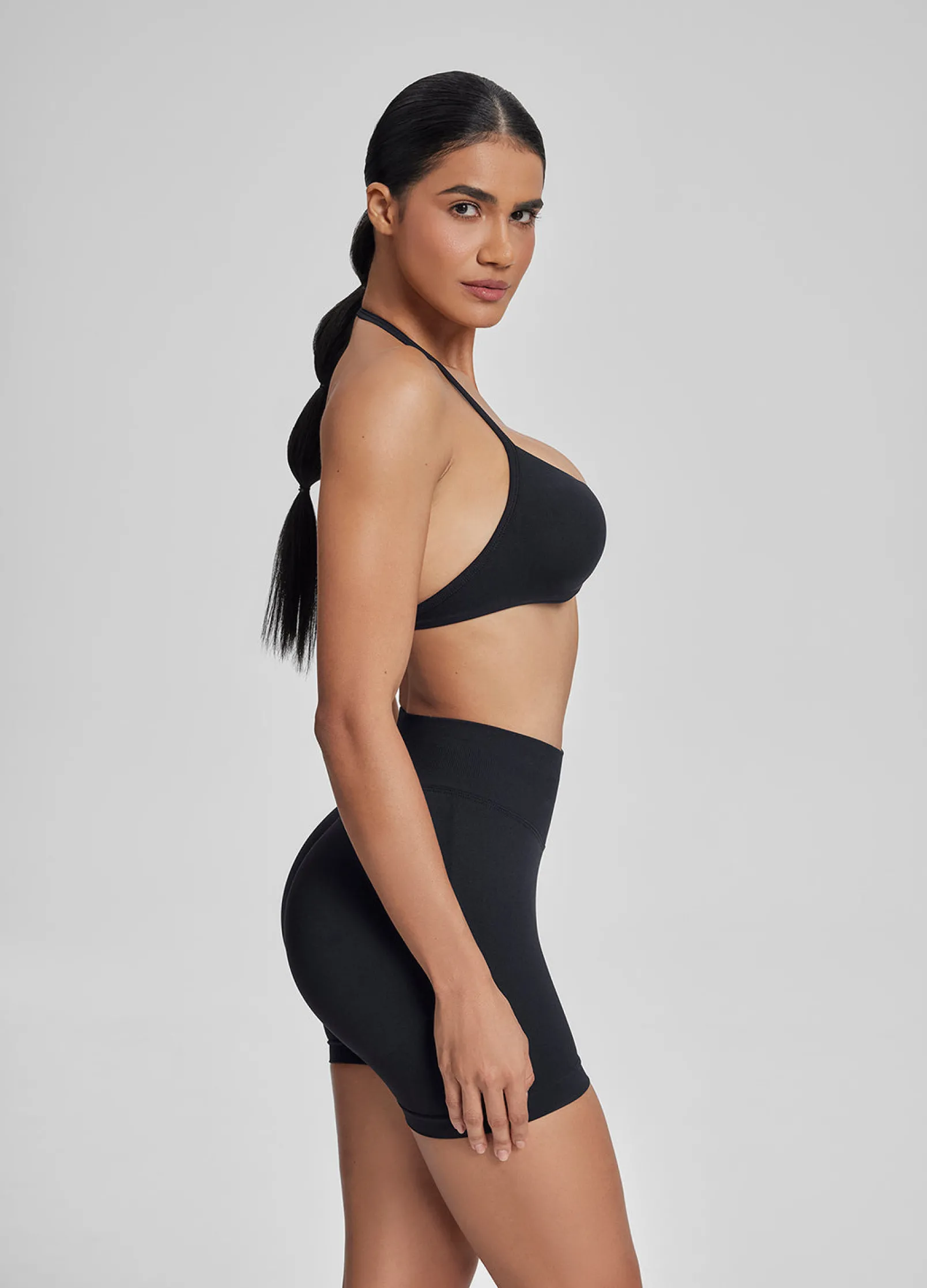 SculptMe Halterneck Backless Strappy Functional Twill Knit Bra