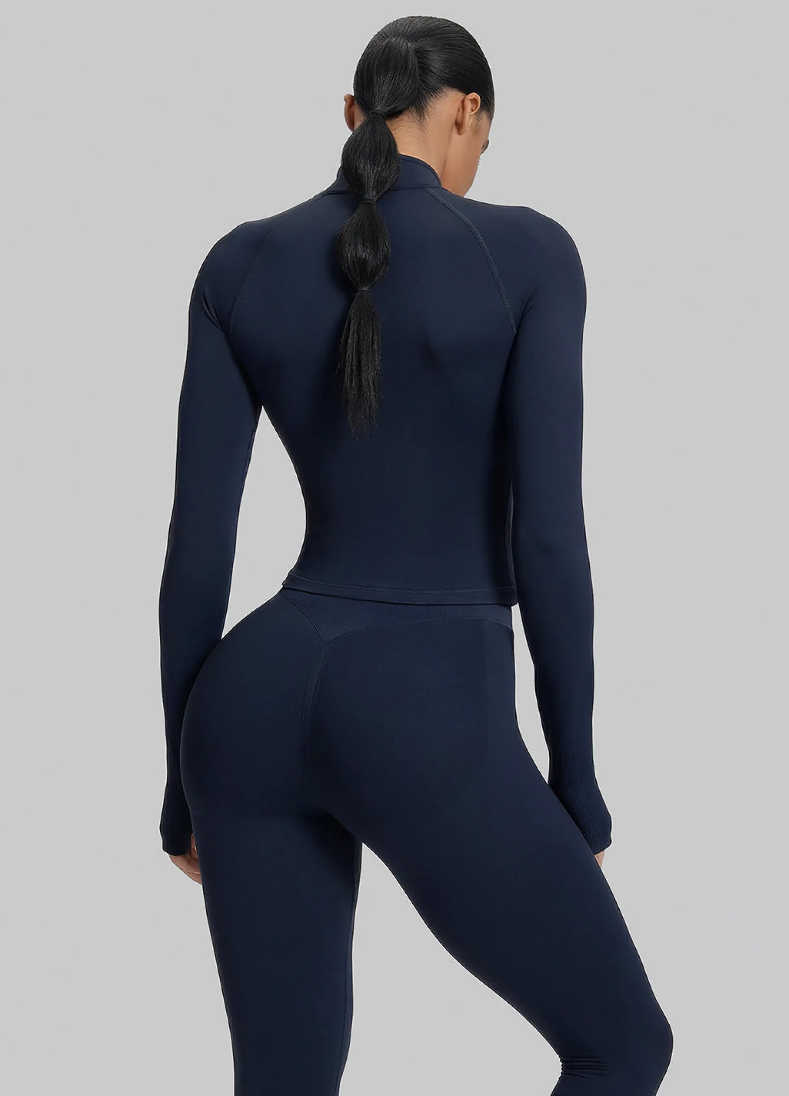 SculptMe Longline Form-Fitting Seamless Thumb Hole Twill Knit Half-Zip Top