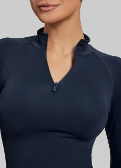 SculptMe Longline Form-Fitting Seamless Thumb Hole Twill Knit Half-Zip Top