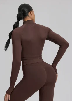 SculptMe Longline Form-Fitting Seamless Thumb Hole Twill Knit Half-Zip Top