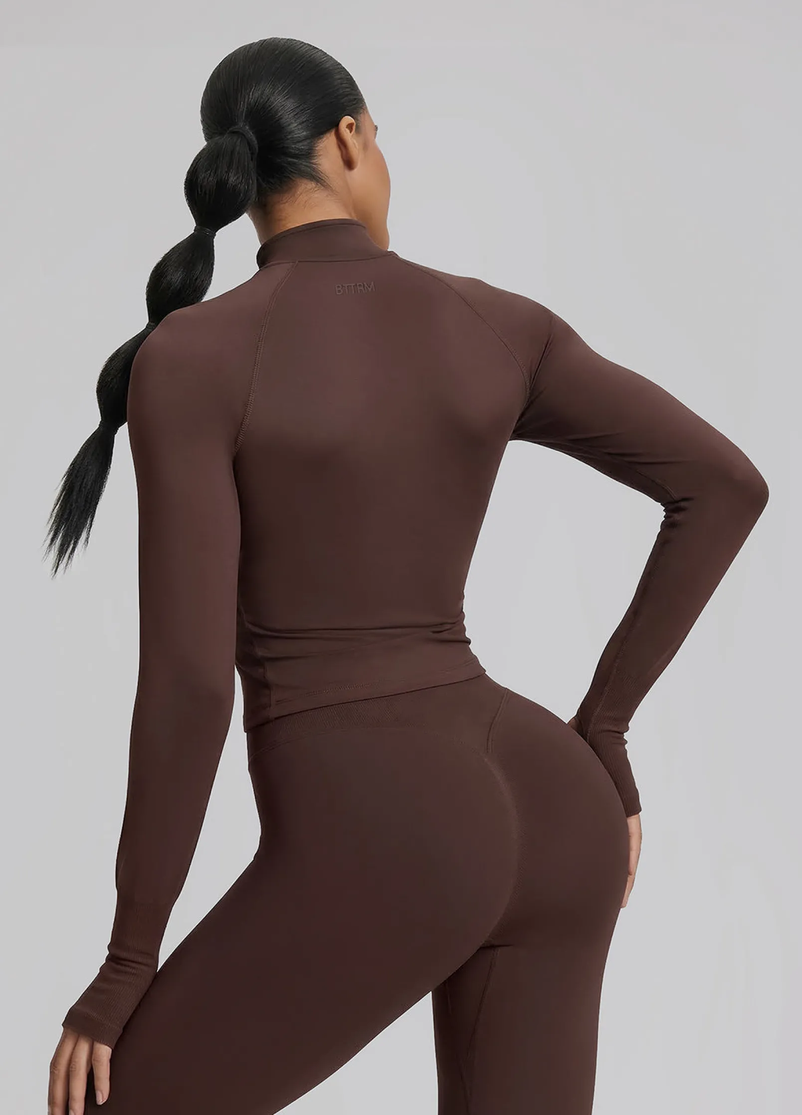 SculptMe Longline Form-Fitting Seamless Thumb Hole Twill Knit Half-Zip Top